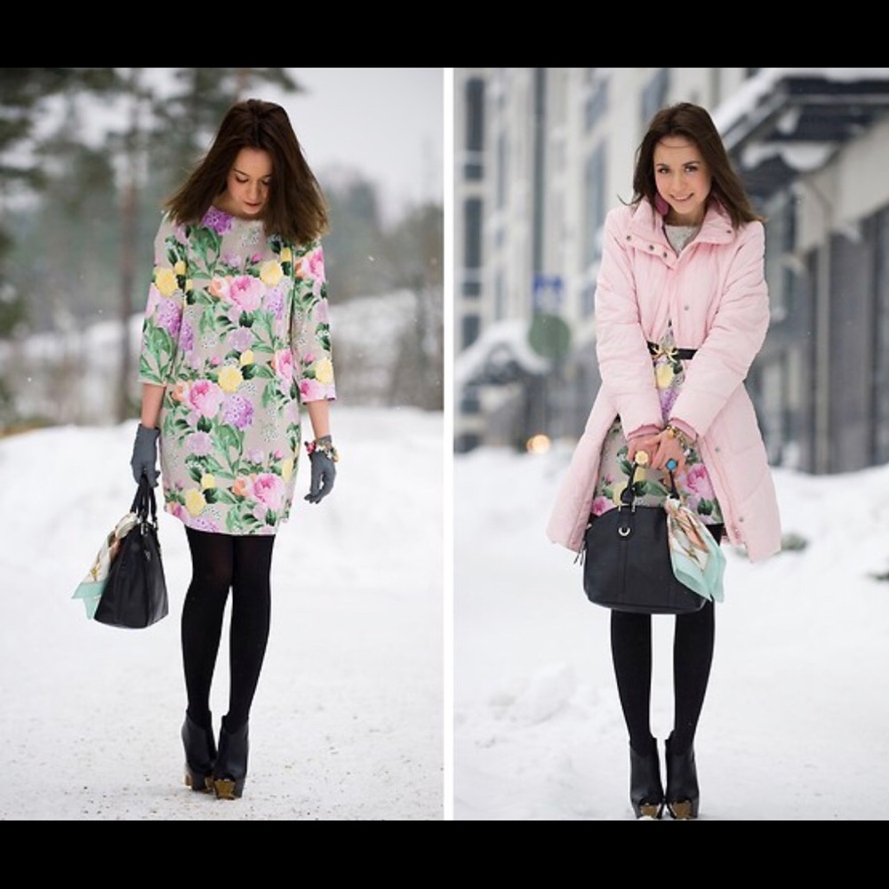 H&M Floral Shift 3/4 Sleeve Dress in Size 4